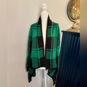 Merona Green & Black Checked Buffalo Plaid Women's Christmas Holiday Cardigan, S